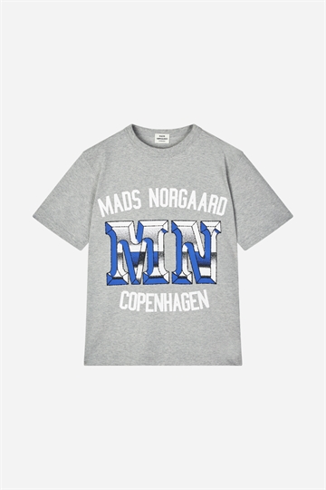 Mads Nørgaard T-shirt med tryck - Theo - Light Grey Melange